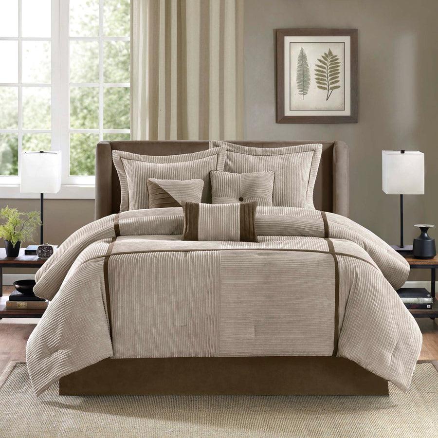 Olliix.com Comforters & Blankets - Dallas California King 7 Piece Transitional Comforter Set Taupe