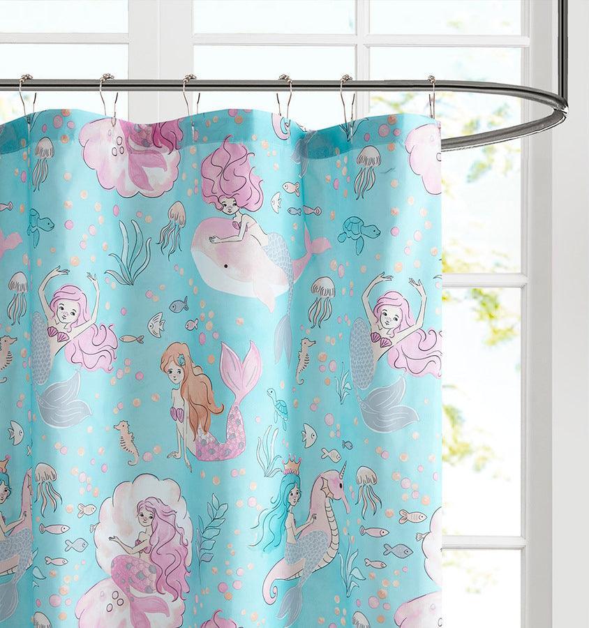 Olliix.com Shower Curtains - Darya Printed Mermaid Shower Curtain Aqua & Pink