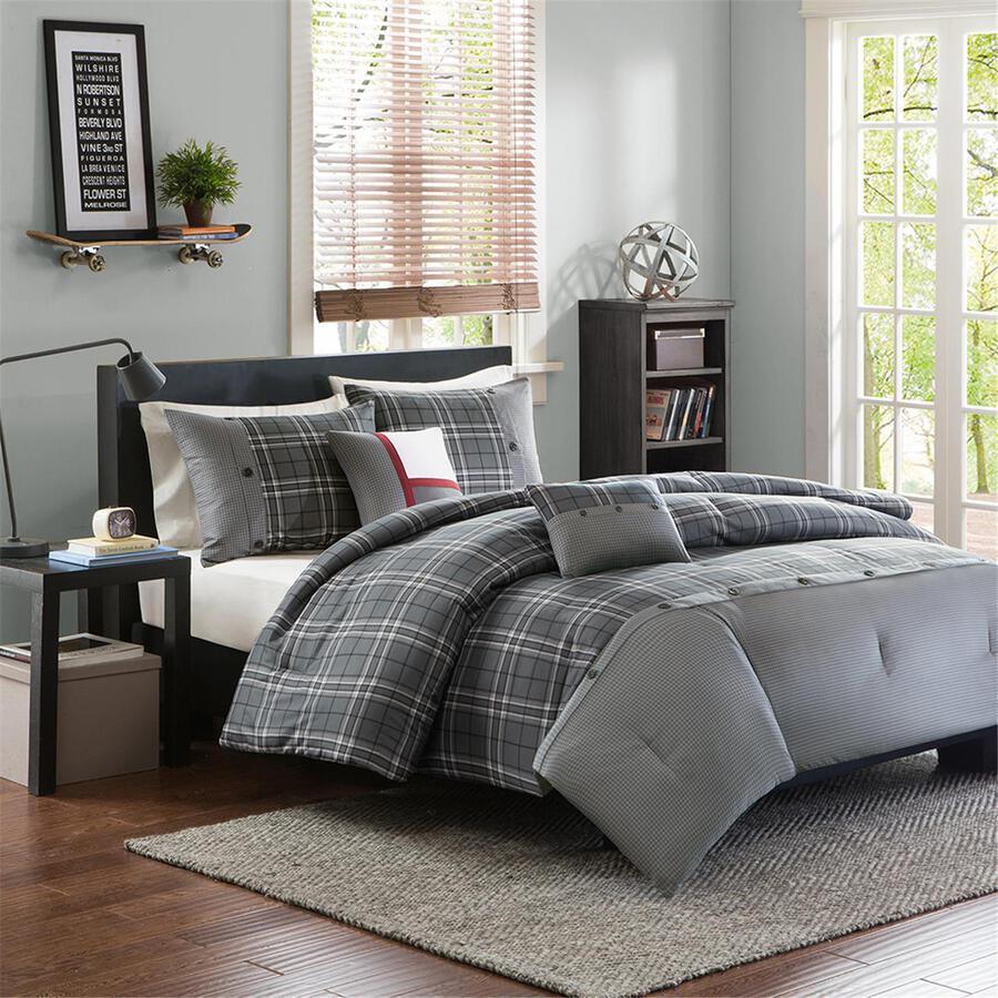 Olliix.com Comforters & Blankets - Daryl Transitional Comforter Set Gray Full/Queen