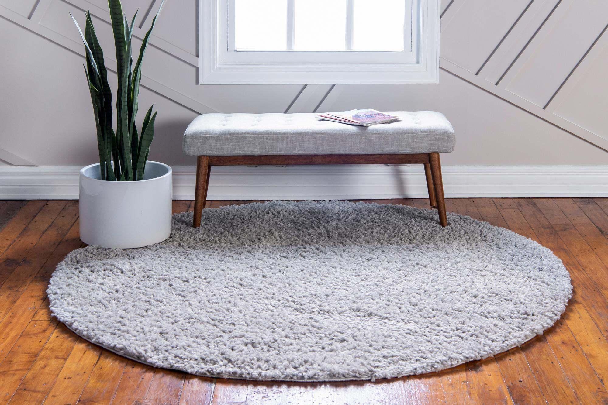 Unique Loom Indoor Rugs - Davos Shag 6 Ft Round Rug Sterling