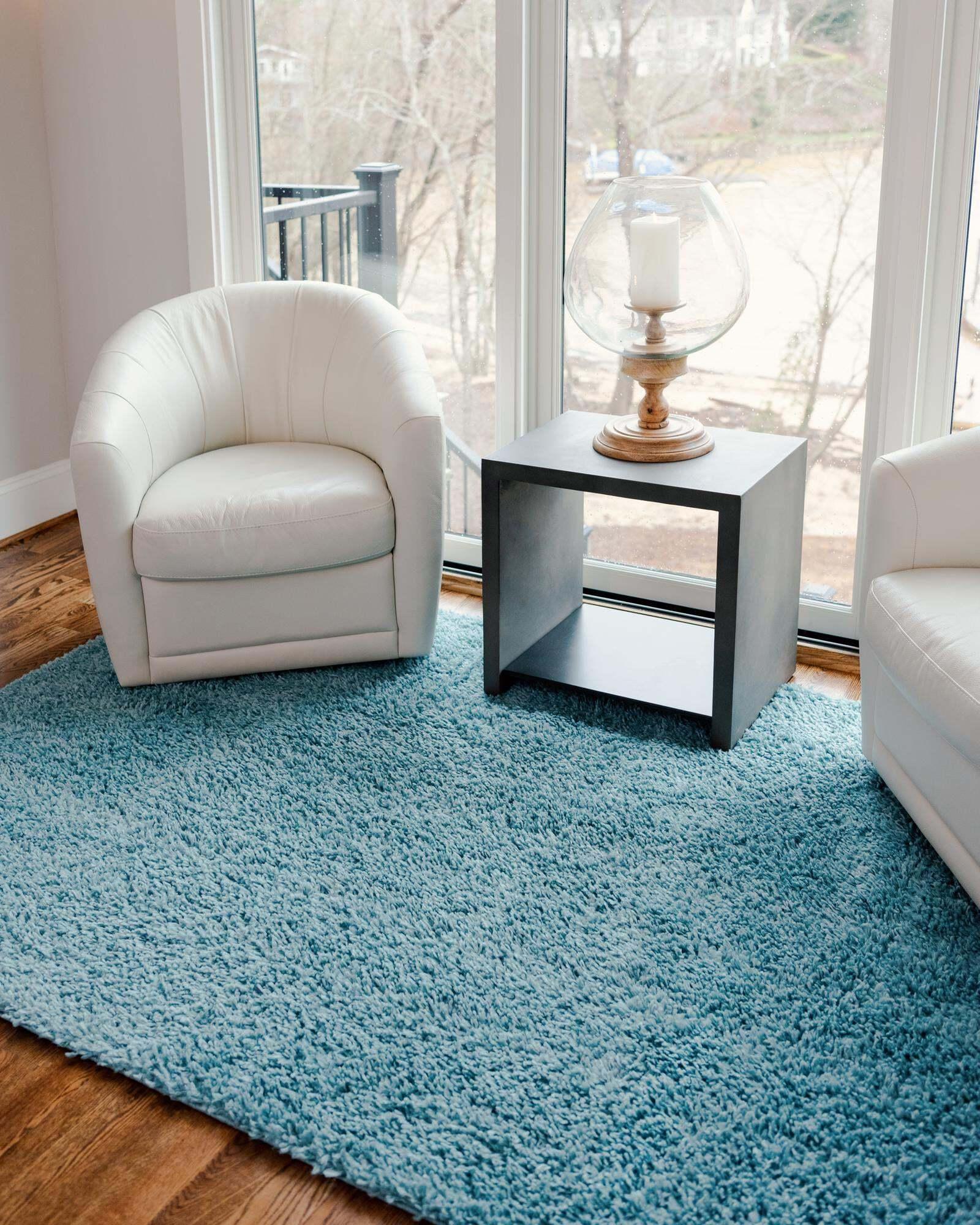 Unique Loom Indoor Rugs - Davos Shag Solid Rectangular 8x10 Rug Aqua
