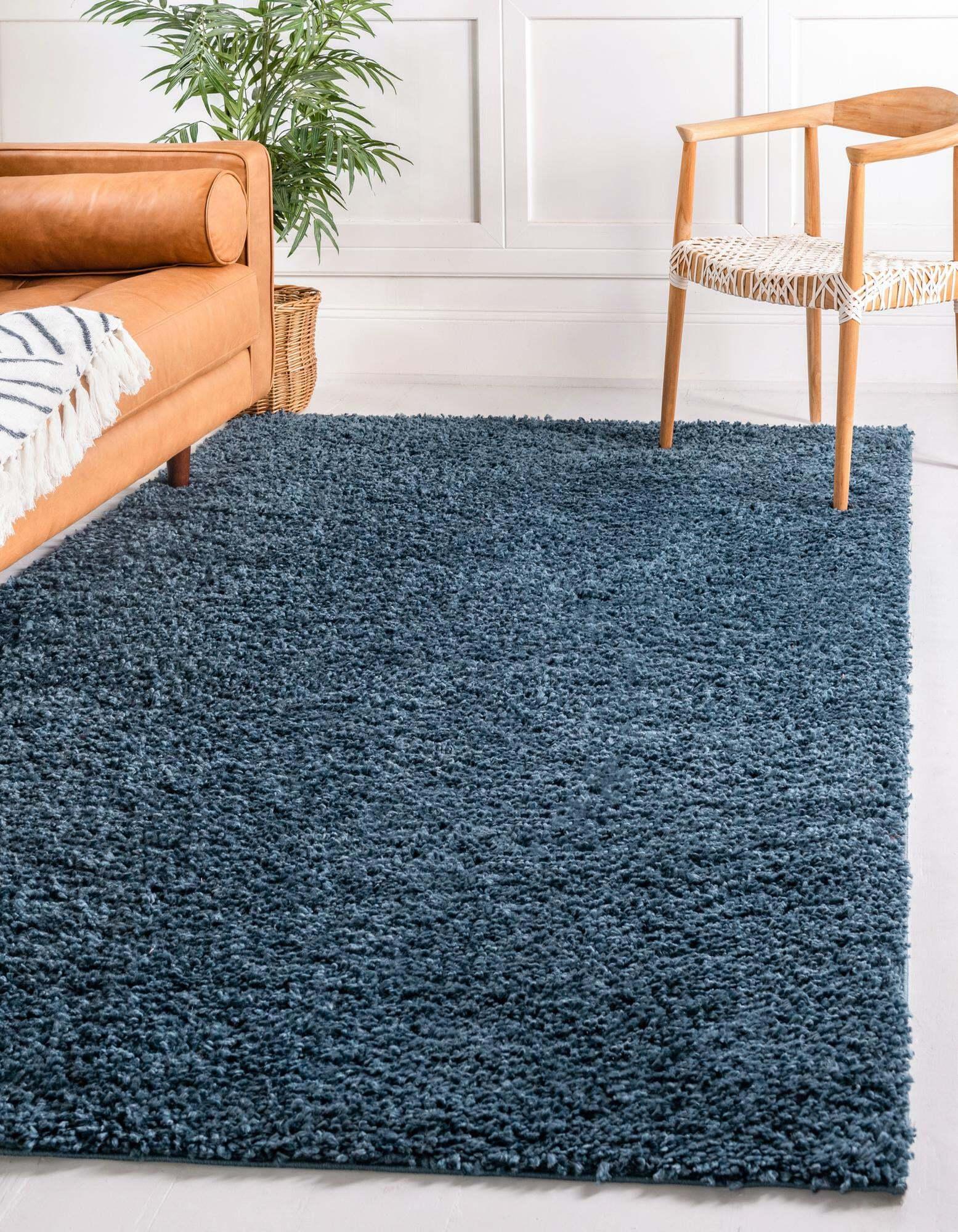 Unique Loom Indoor Rugs - Davos Shag Solid Rectangular 8x11 Rug Marine Blue