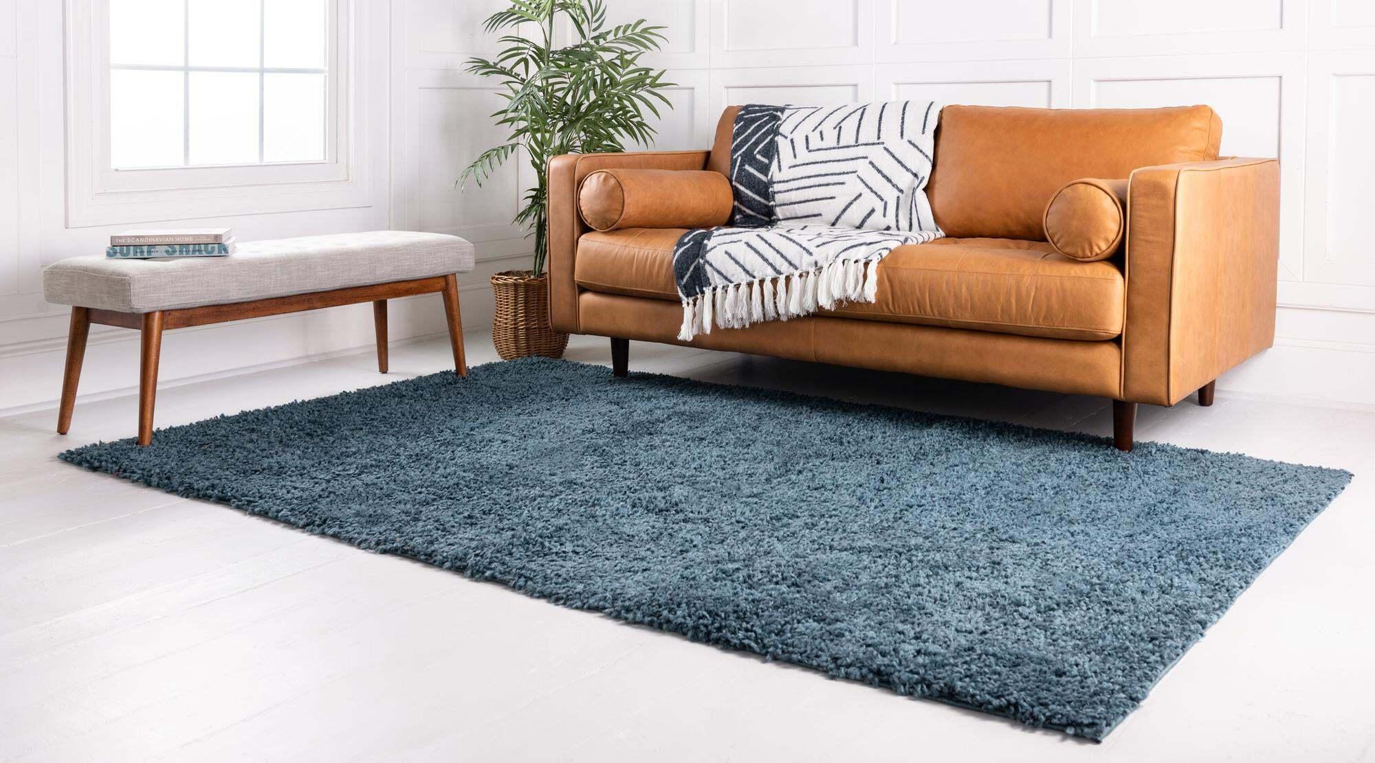 Unique Loom Indoor Rugs - Davos Shag Solid Rectangular 8x11 Rug Marine Blue