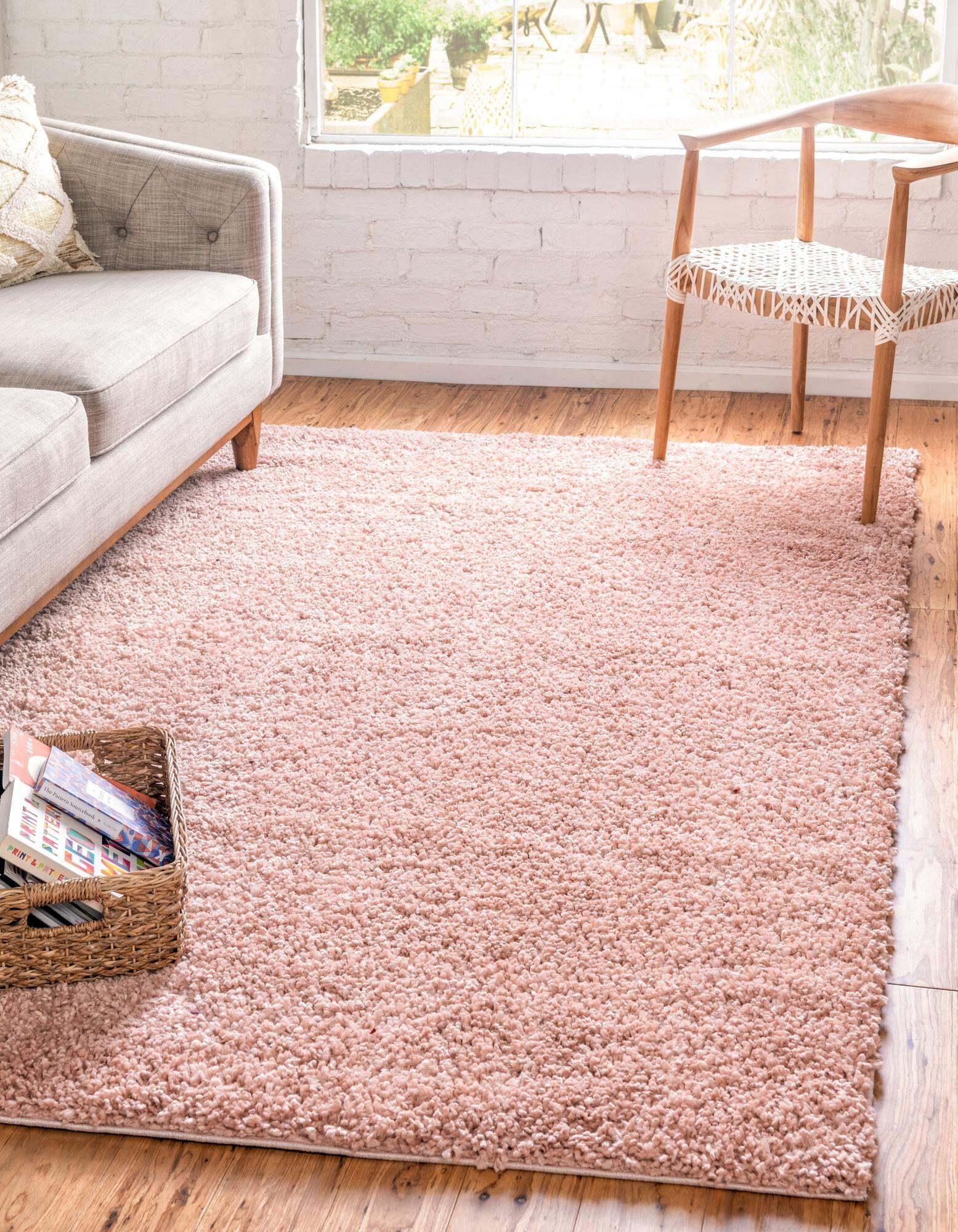 Unique Loom Indoor Rugs - Davos Shag Solid Rectangular 9x12 Rug Dusty Rose