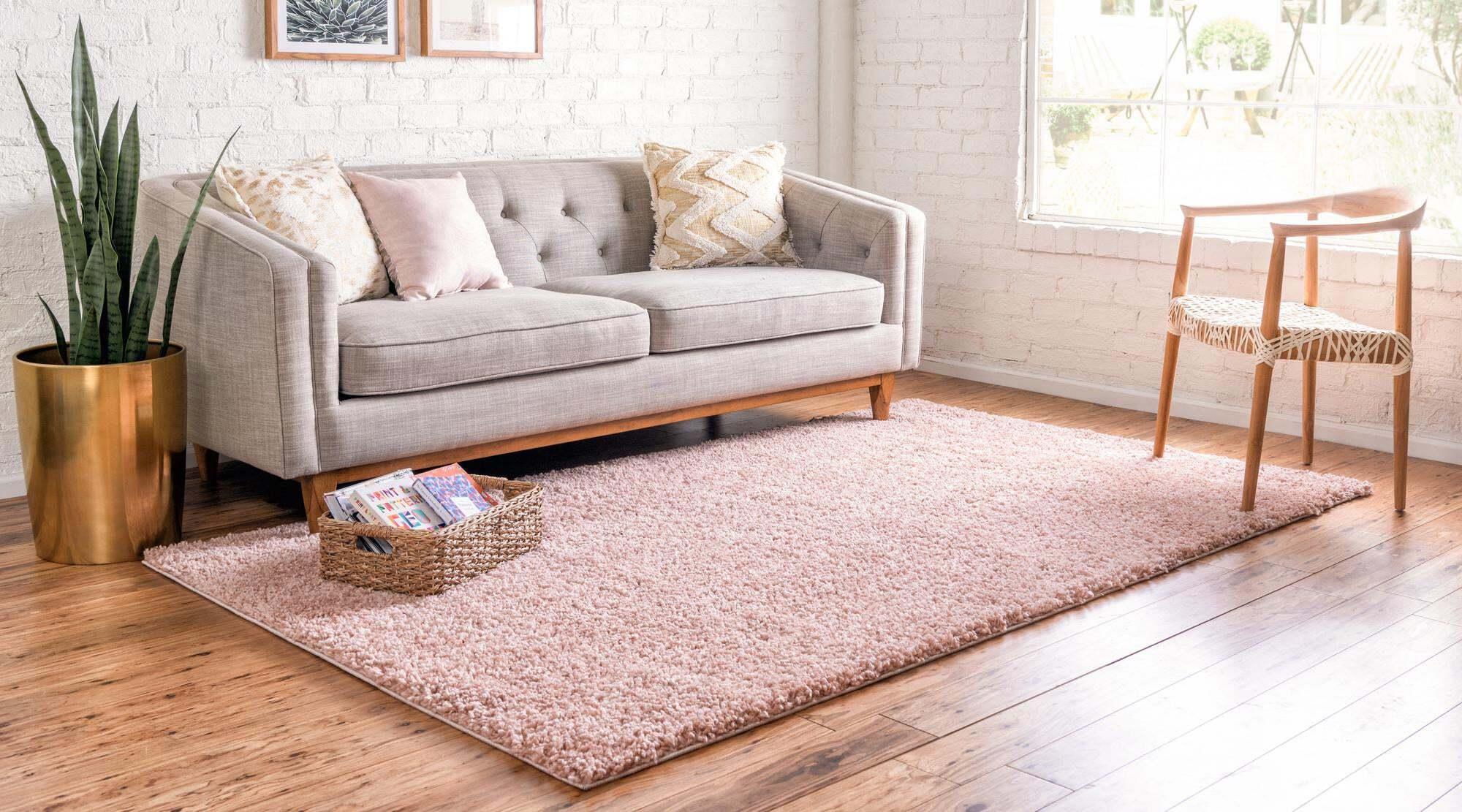 Unique Loom Indoor Rugs - Davos Shag Solid Rectangular 9x12 Rug Dusty Rose