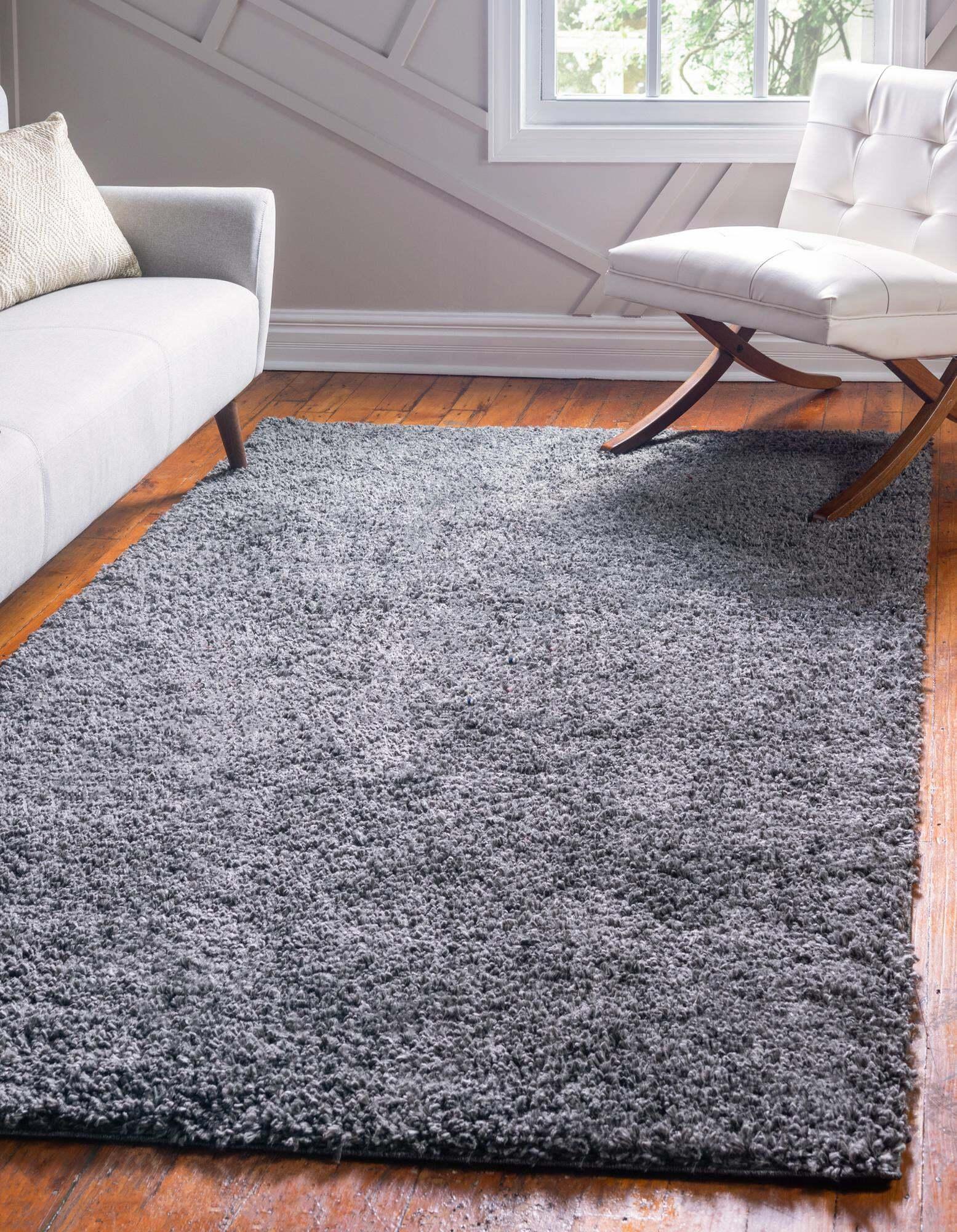Unique Loom Indoor Rugs - Davos Shag Solid Rectangular 9x12 Rug Peppercorn