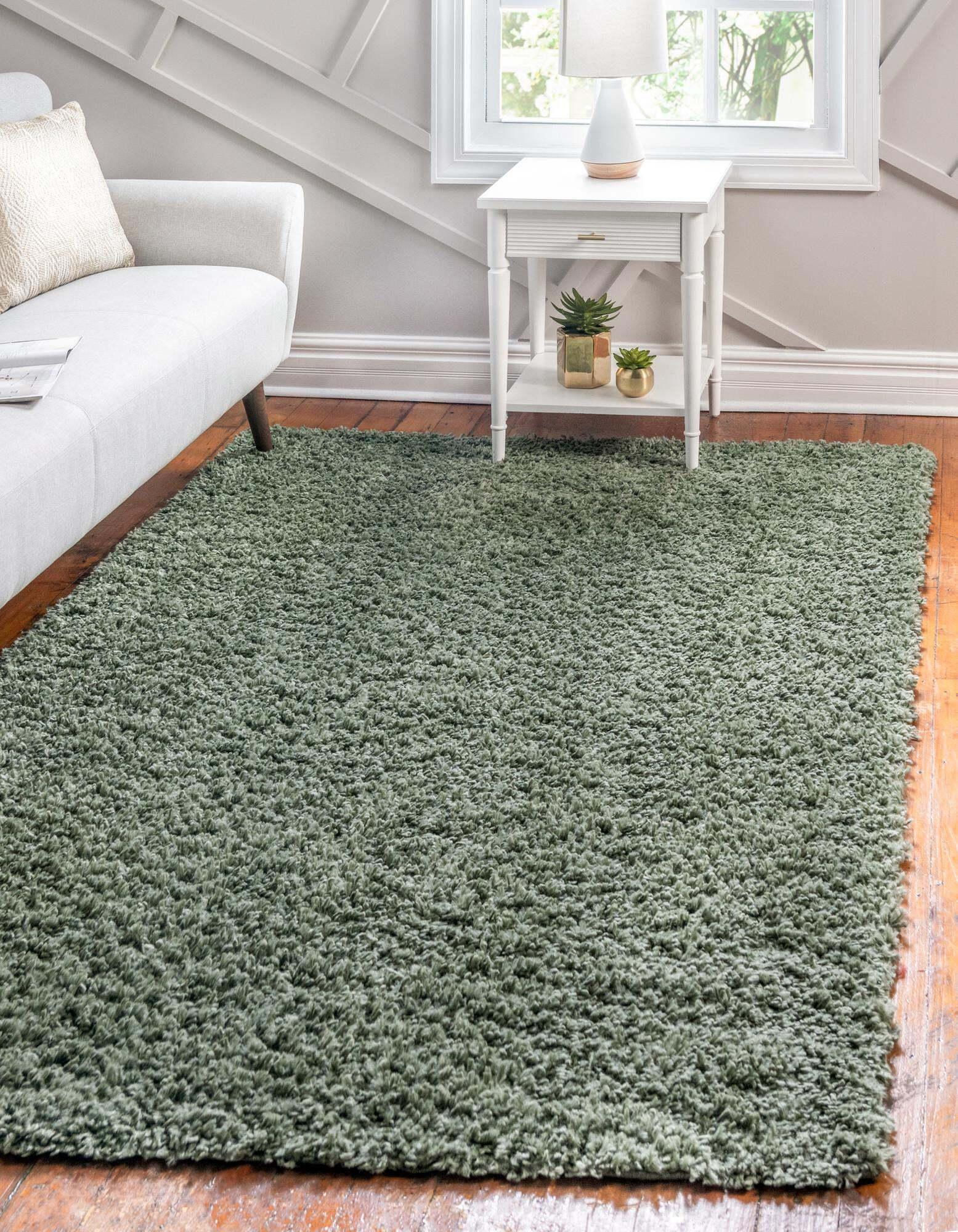 Unique Loom Indoor Rugs - Davos Shag Solid Rectangular 9x12 Rug Sage