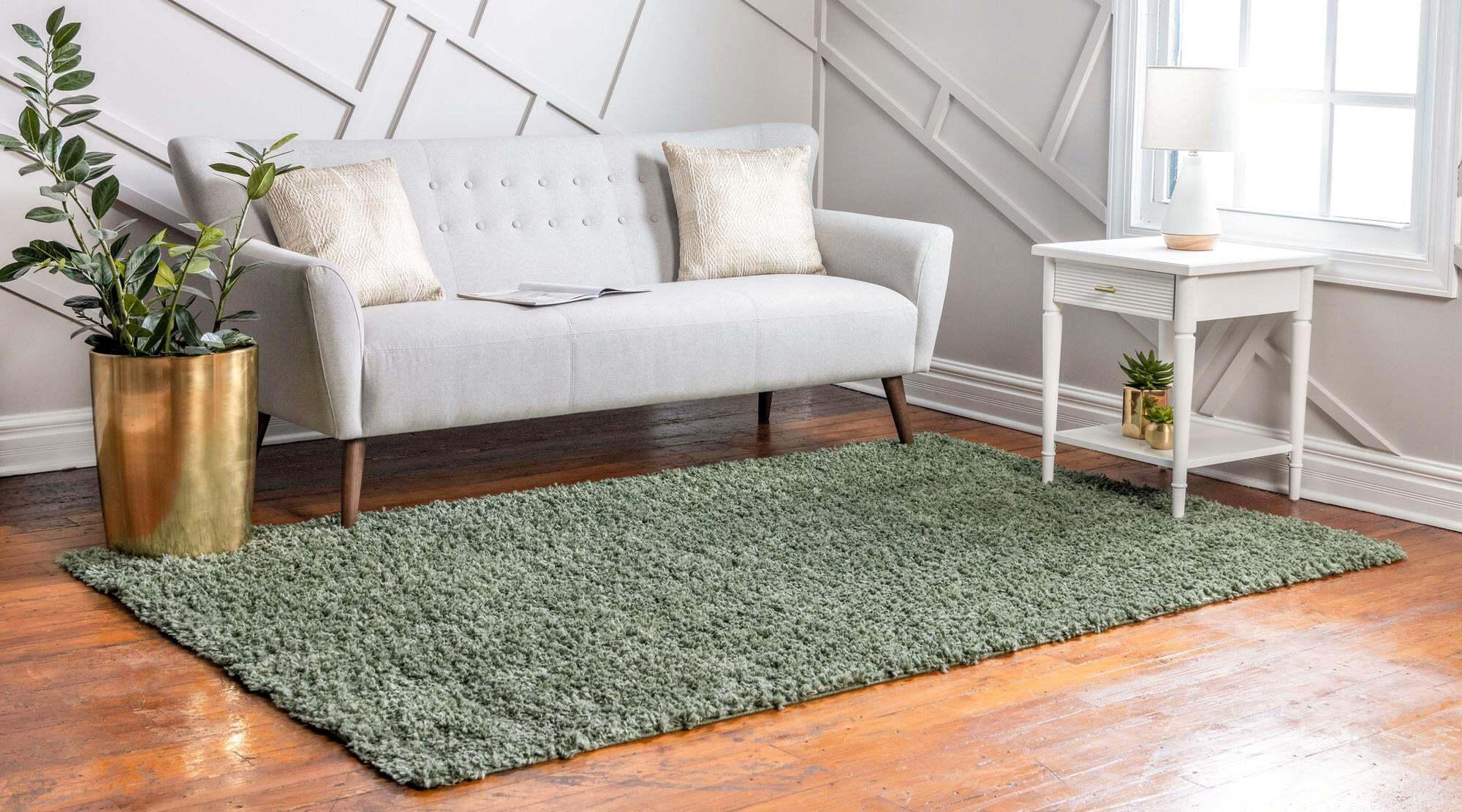 Unique Loom Indoor Rugs - Davos Shag Solid Rectangular 9x12 Rug Sage