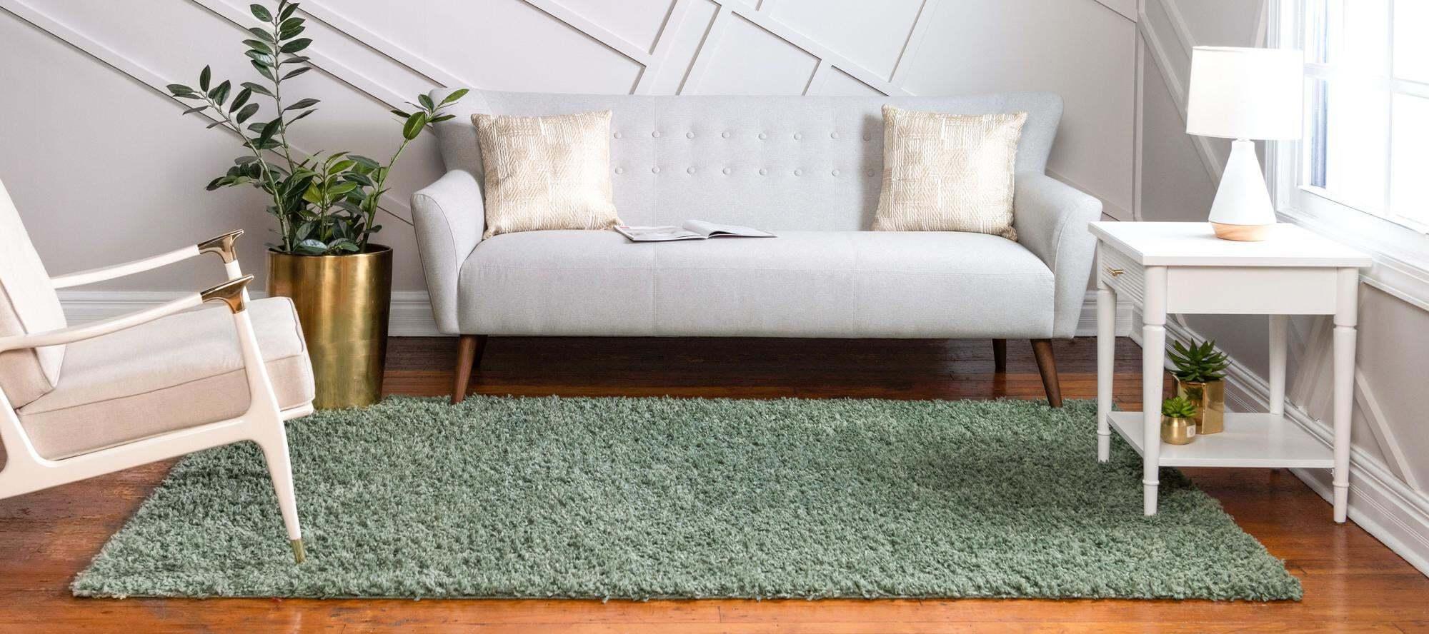 Unique Loom Indoor Rugs - Davos Shag Solid Rectangular 9x12 Rug Sage