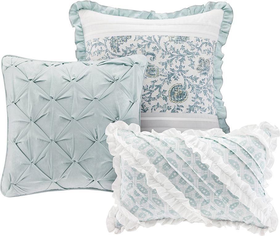 Olliix.com Comforters & Blankets - Dawn 9 Piece 36 " W Cotton Percale Comforter Set Blue King