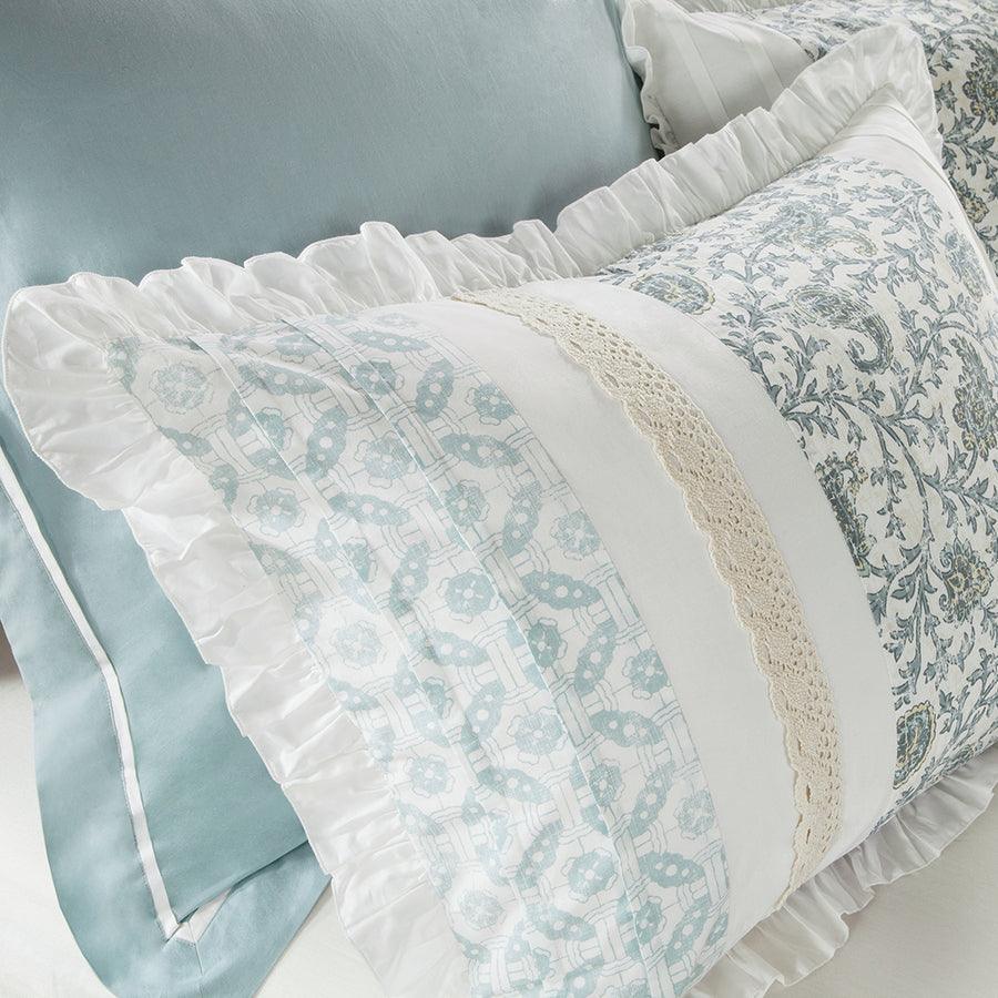 Olliix.com Comforters & Blankets - Dawn 9 Piece 36 " W Cotton Percale Comforter Set Blue King