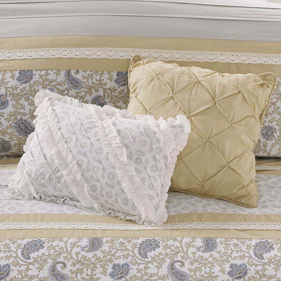 Olliix.com Comforters & Blankets - Dawn 9 Piece Cotton Percale Comforter Set Yellow King