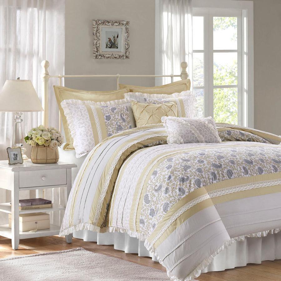Olliix.com Comforters & Blankets - Dawn 9 Piece Cotton Percale Comforter Set Yellow King