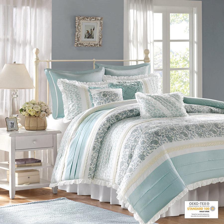 Olliix.com Duvet & Duvet Sets - Dawn Cottage 9 Piece Cotton Percale Duvet Cover Set Cal King Blue