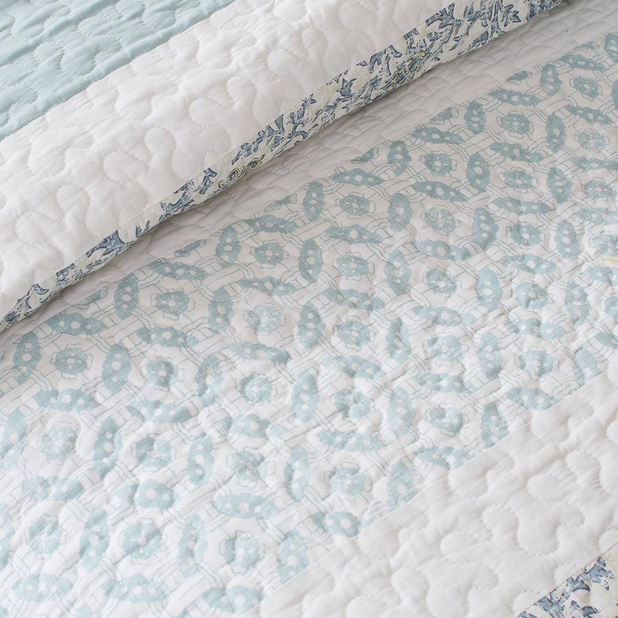 Olliix.com Comforters & Blankets - Dawn Full/Queen 6 Piece Cotton Percale Reversible Coverlet Set Blue