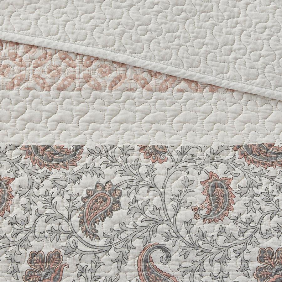 Olliix.com Comforters & Blankets - Dawn Full/Queen 6 Piece Cotton Percale Reversible Coverlet Set Blush