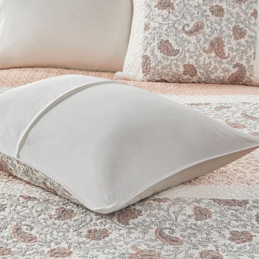 Olliix.com Comforters & Blankets - Dawn Full/Queen 6 Piece Cotton Percale Reversible Coverlet Set Blush