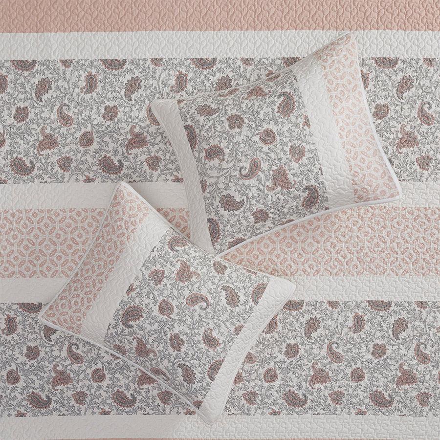 Olliix.com Comforters & Blankets - Dawn Full/Queen 6 Piece Cotton Percale Reversible Coverlet Set Blush