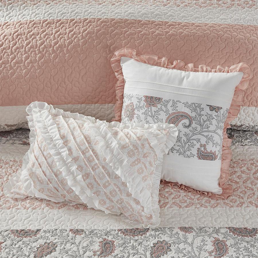 Olliix.com Comforters & Blankets - Dawn Full/Queen 6 Piece Cotton Percale Reversible Coverlet Set Blush