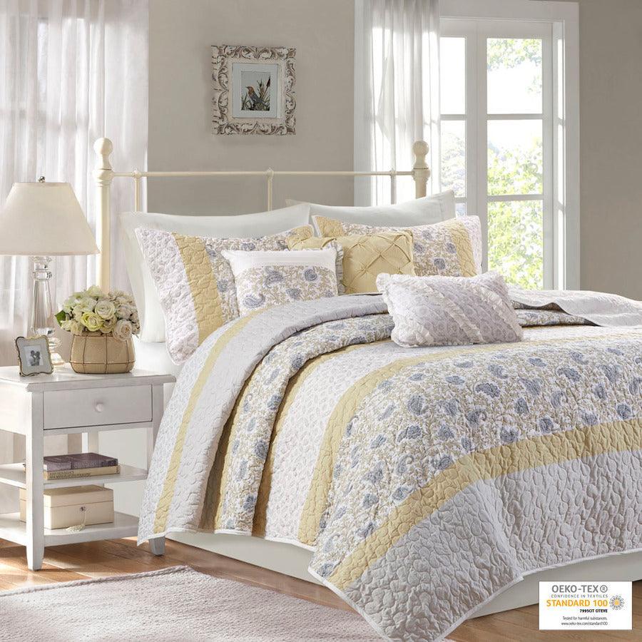 Olliix.com Comforters & Blankets - Dawn King/California King 6 Piece Cotton Percale Reversible Coverlet Set Yellow
