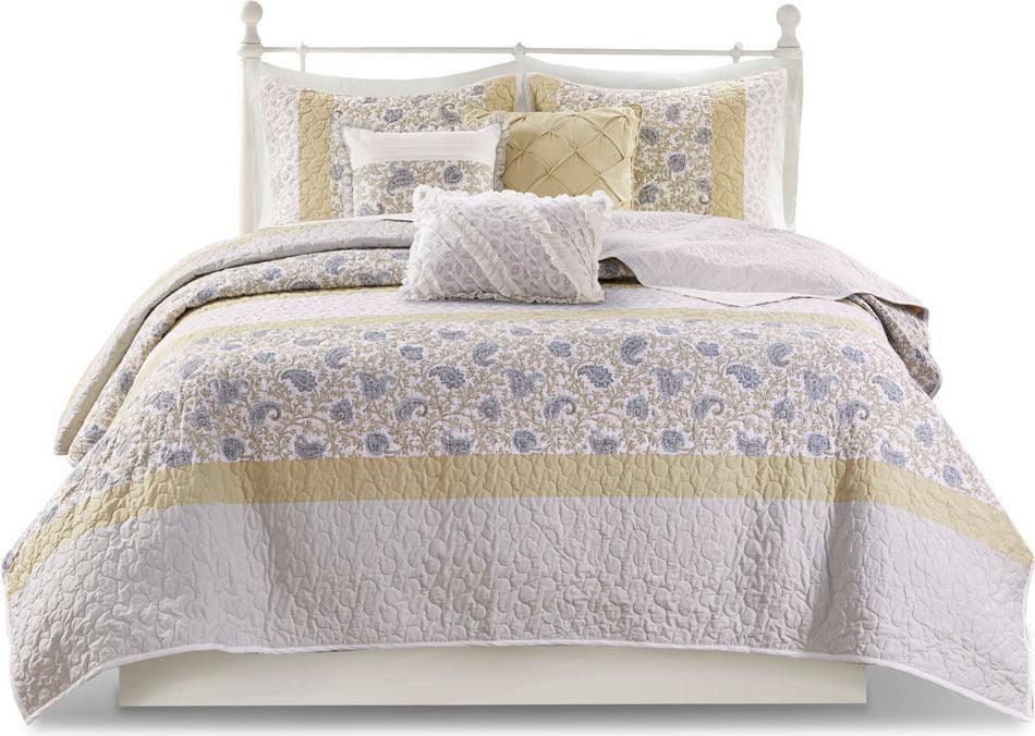 Olliix.com Comforters & Blankets - Dawn King/California King 6 Piece Cotton Percale Reversible Coverlet Set Yellow