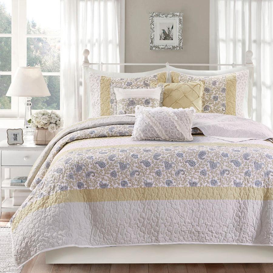 Olliix.com Comforters & Blankets - Dawn King/California King 6 Piece Cotton Percale Reversible Coverlet Set Yellow