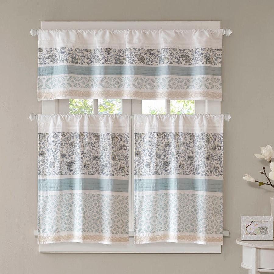 Olliix.com Curtains - Dawn Printed and Pieced Rod Pocket Kitchen Tier Set Blue