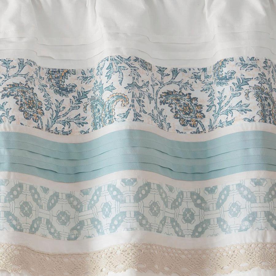 Olliix.com Curtains - Dawn Printed and Pieced Rod Pocket Kitchen Tier Set Blue