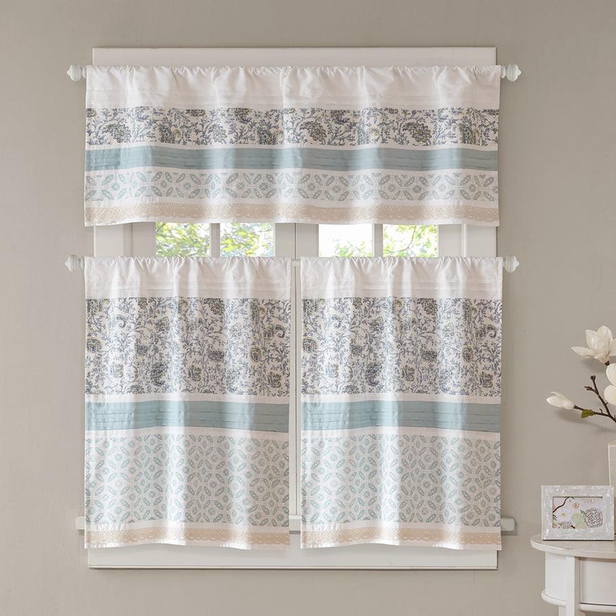 Olliix.com Curtains - Dawn Printed and Pieced Rod Pocket Kitchen Tier Set Blue