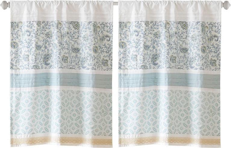 Olliix.com Curtains - Dawn Printed and Pieced Rod Pocket Kitchen Tier Set Blue