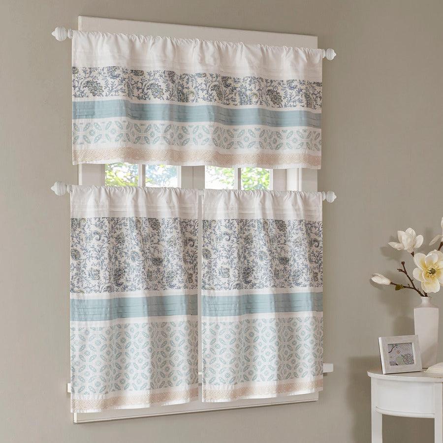 Olliix.com Curtains - Dawn Printed and Pieced Rod Pocket Kitchen Tier Set Blue