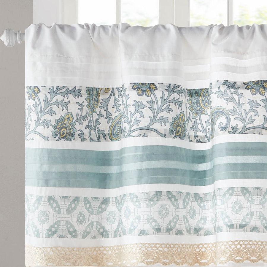 Olliix.com Curtains - Dawn Printed and Pieced Rod Pocket Kitchen Tier Set Blue