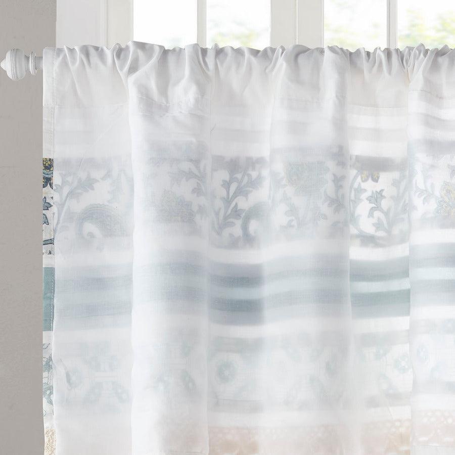 Olliix.com Curtains - Dawn Printed and Pieced Rod Pocket Kitchen Tier Set Blue