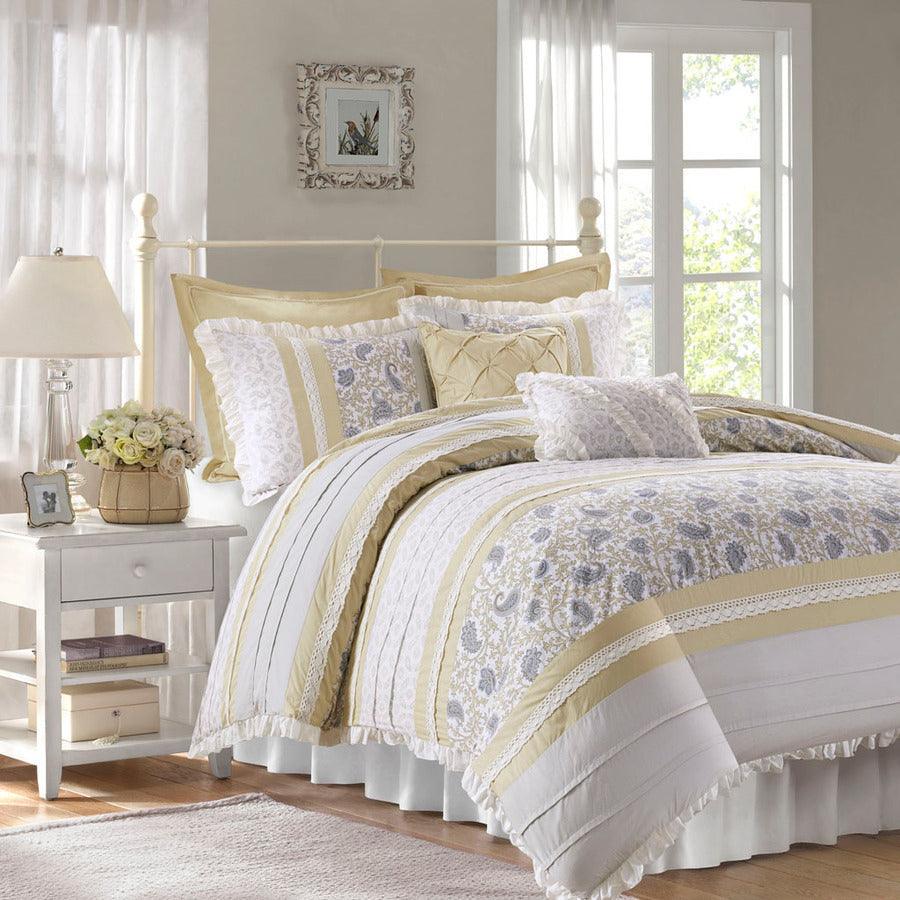 Shop Dawn Shabby Chic 9 Piece Cotton Percale Comforter Set Yellow, Comforters & Blankets