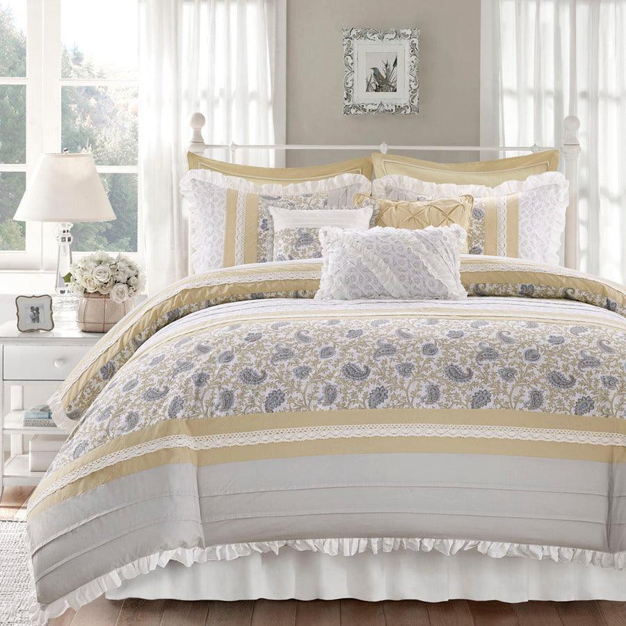 Shop Dawn Shabby Chic 9 Piece Cotton Percale Comforter Set Yellow, Comforters & Blankets