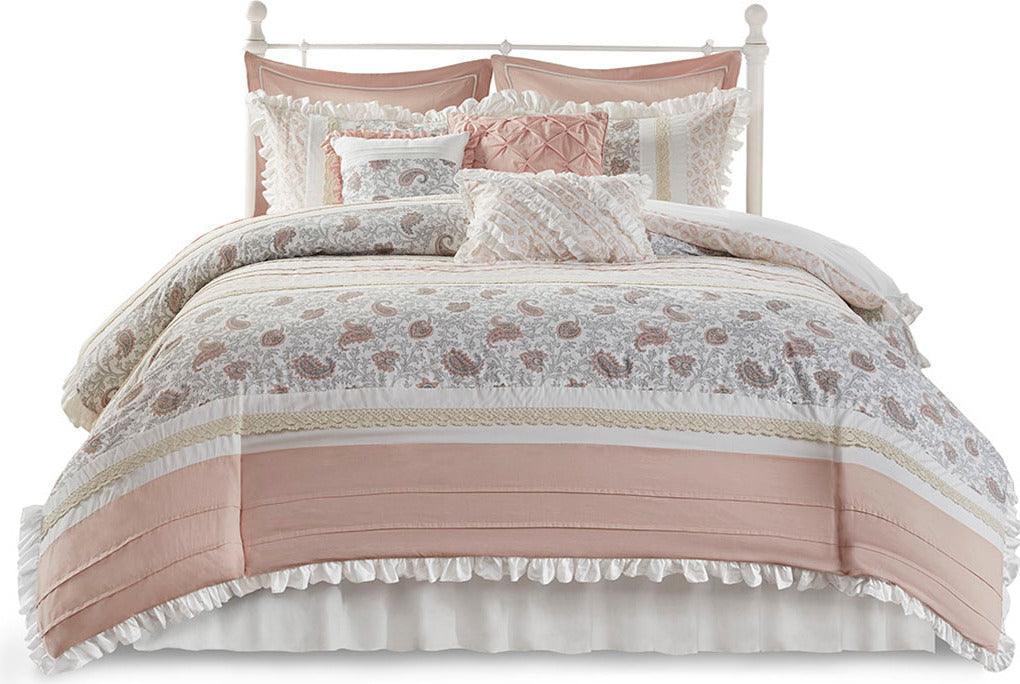 Olliix.com Comforters & Blankets - Dawn Transitional 9 Piece Cotton Percale Comforter Set Blush Cal King