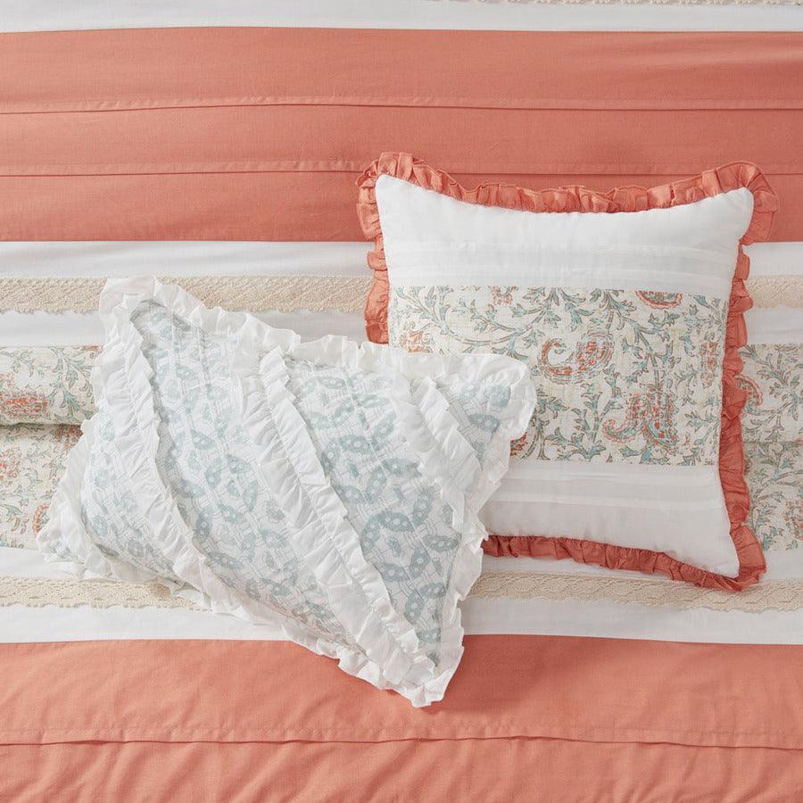 Olliix.com Comforters & Blankets - Dawn Transitional 9 Piece Cotton Percale Comforter Set Coral Cal King