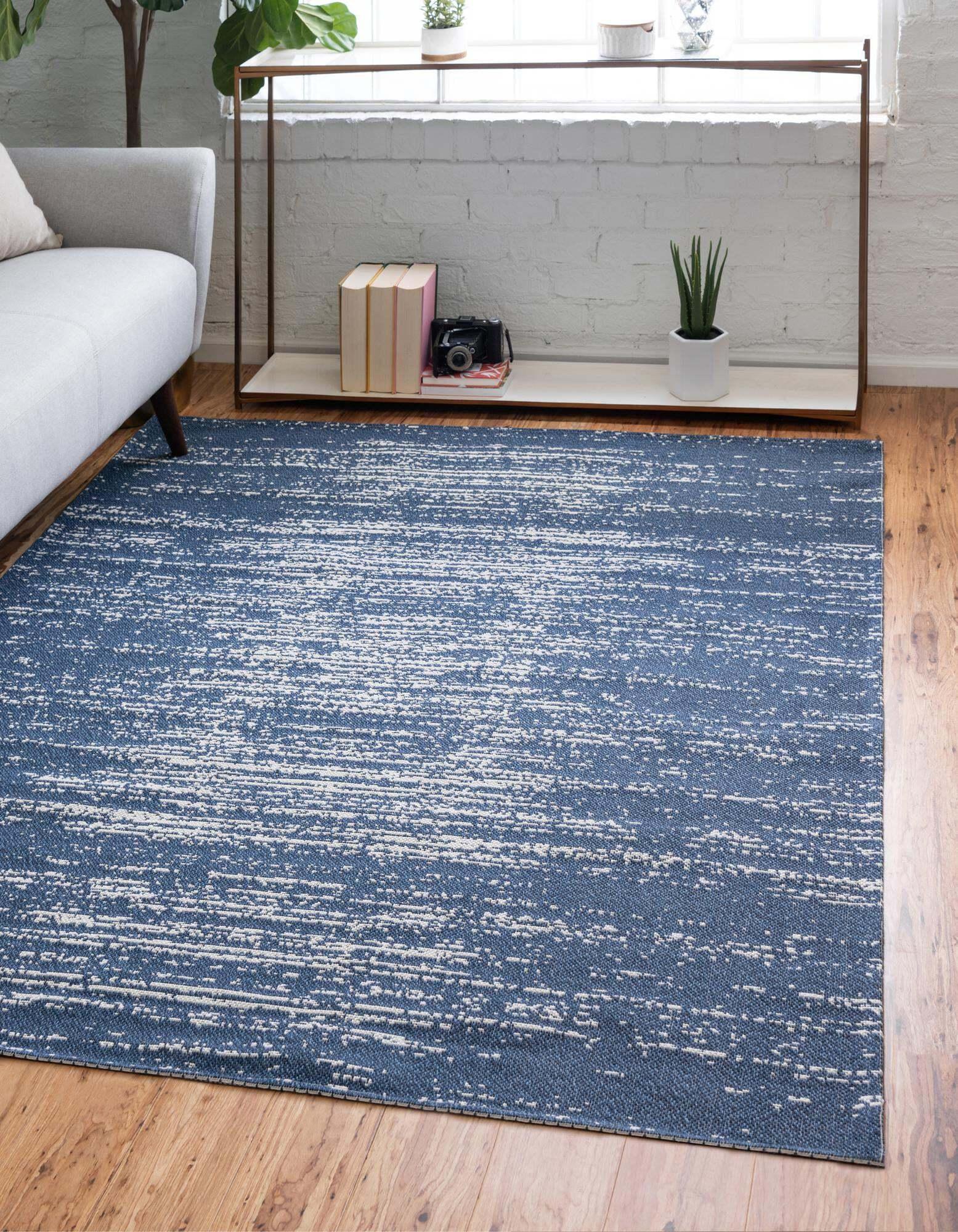 Unique Loom Indoor Rugs - Decatur Abstract Rectangular 8x11 Rug Navy Blue & Ivory