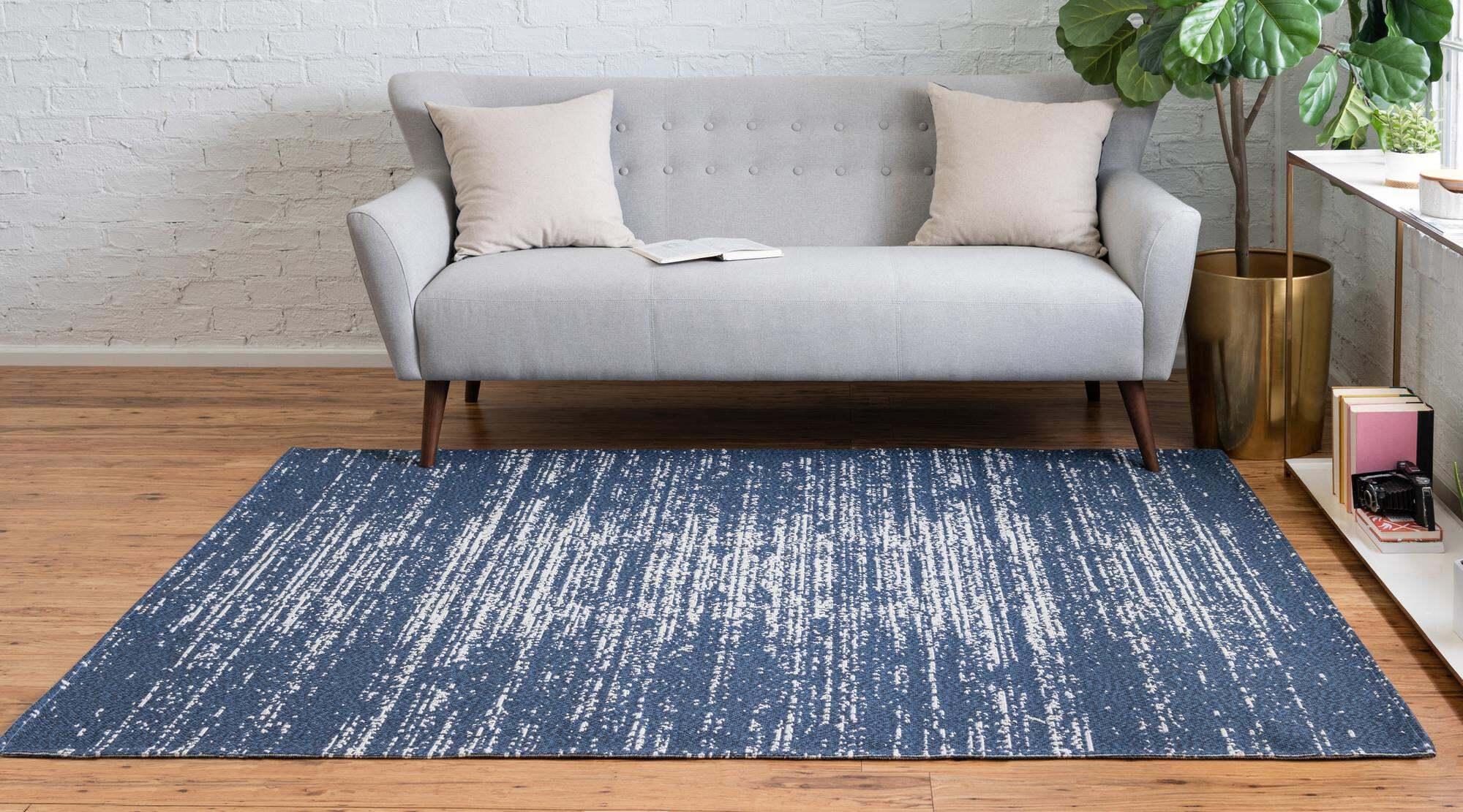 Unique Loom Indoor Rugs - Decatur Abstract Rectangular 8x11 Rug Navy Blue & Ivory