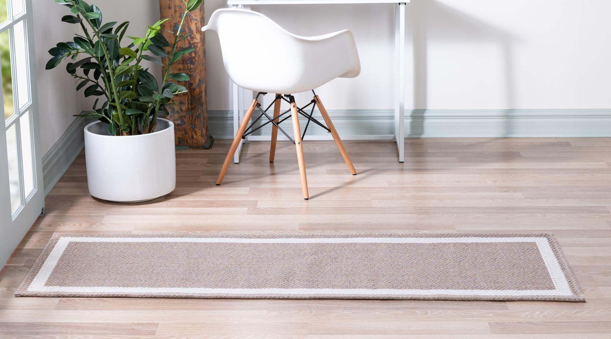 Unique Loom Indoor Rugs - Decatur Border 6 Ft Runner Rug Taupe & Ivory
