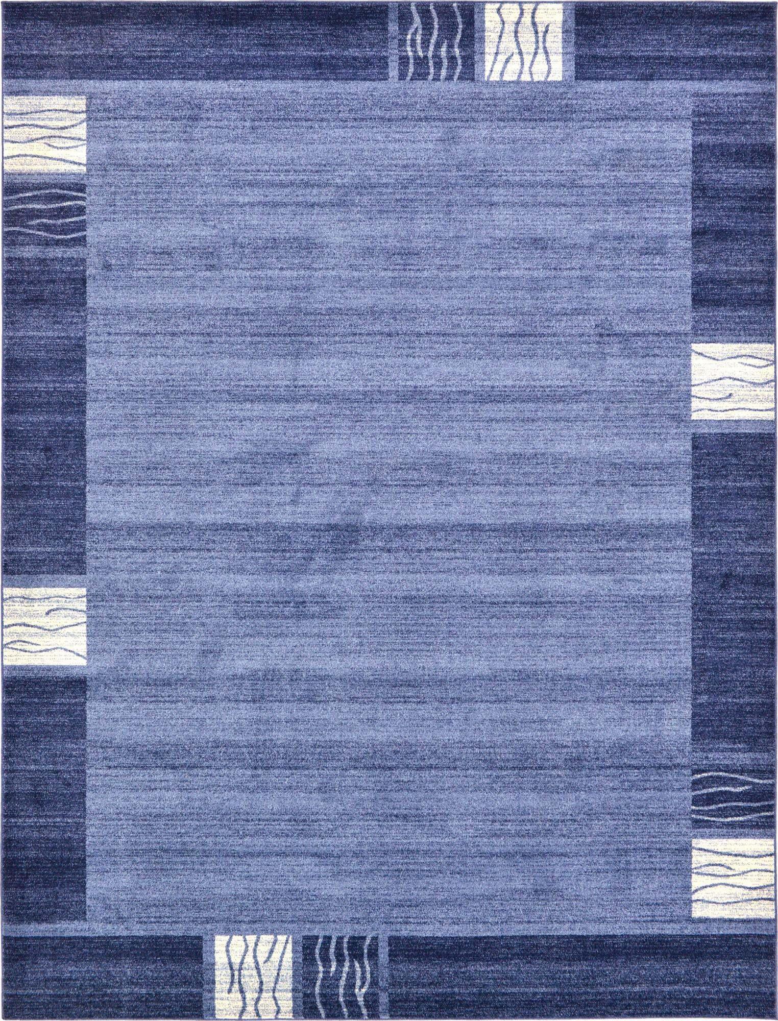 Unique Loom Indoor Rugs - Del Mar Border Rectangular 9x12 Rug Navy Blue & Ivory