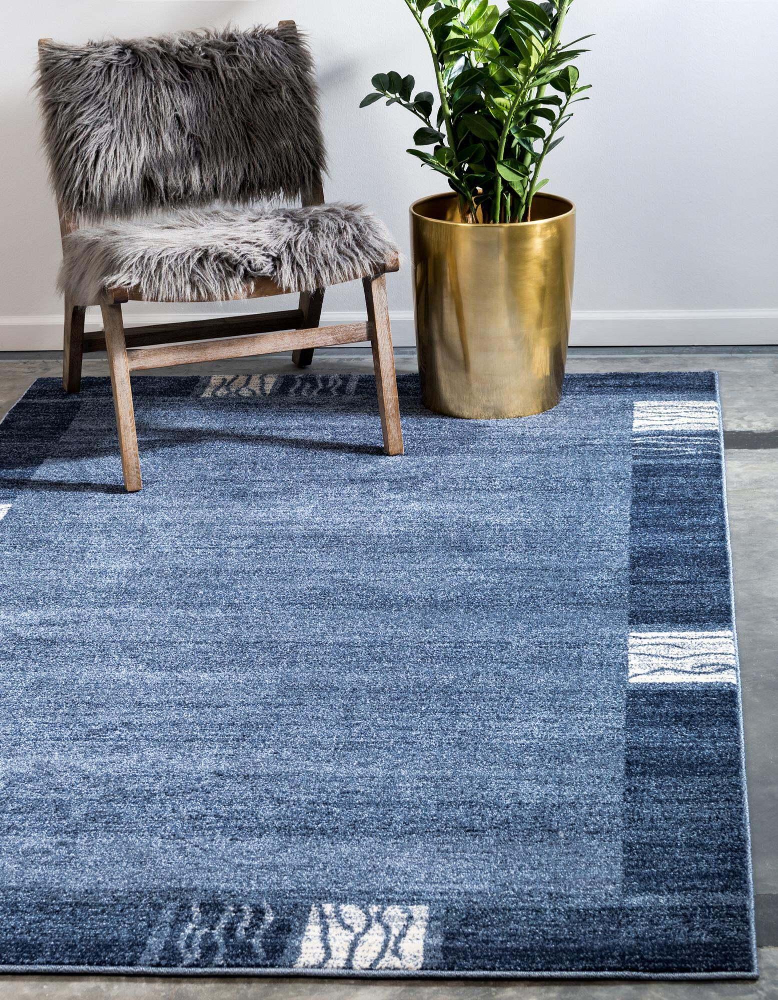 Unique Loom Indoor Rugs - Del Mar Border Rectangular 9x12 Rug Navy Blue & Ivory