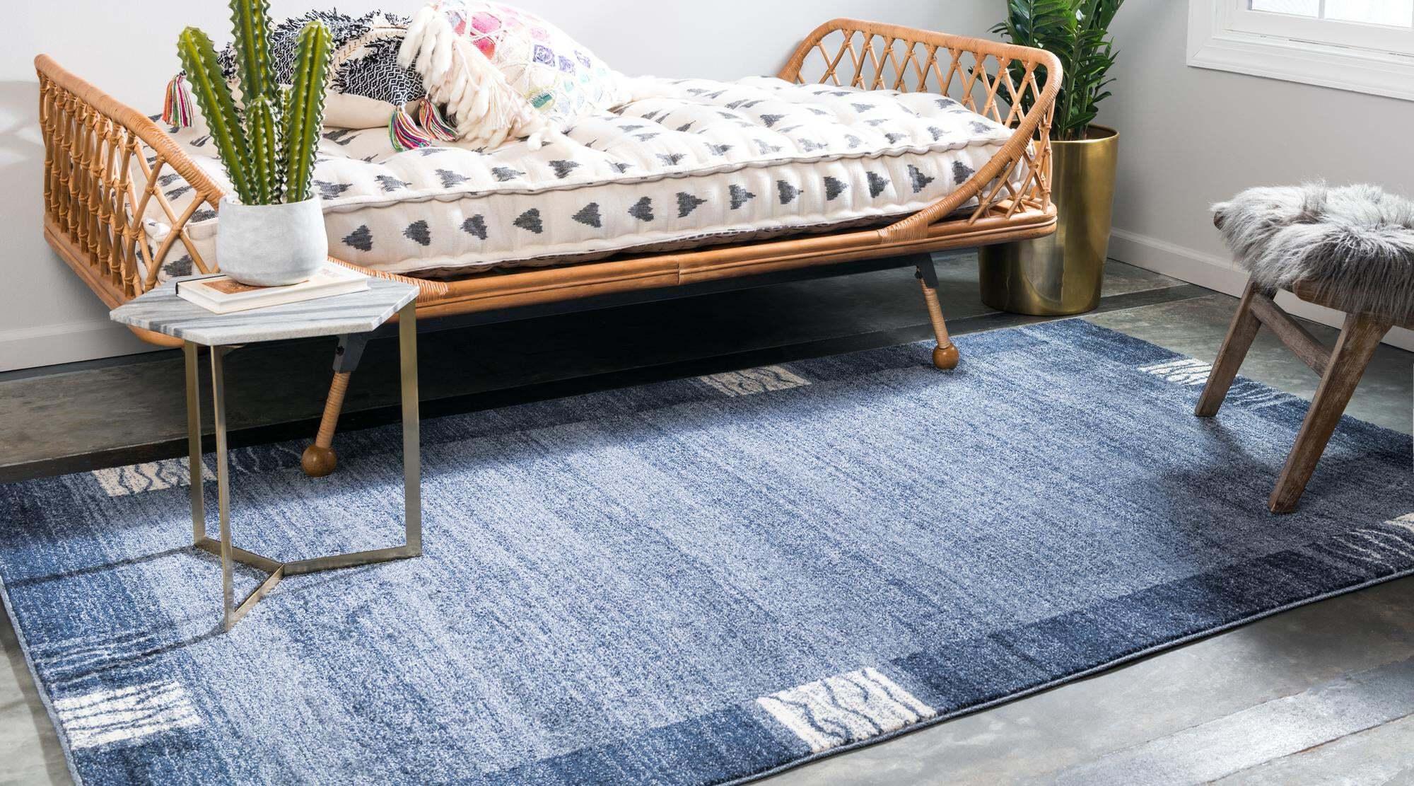 Unique Loom Indoor Rugs - Del Mar Border Rectangular 9x12 Rug Navy Blue & Ivory