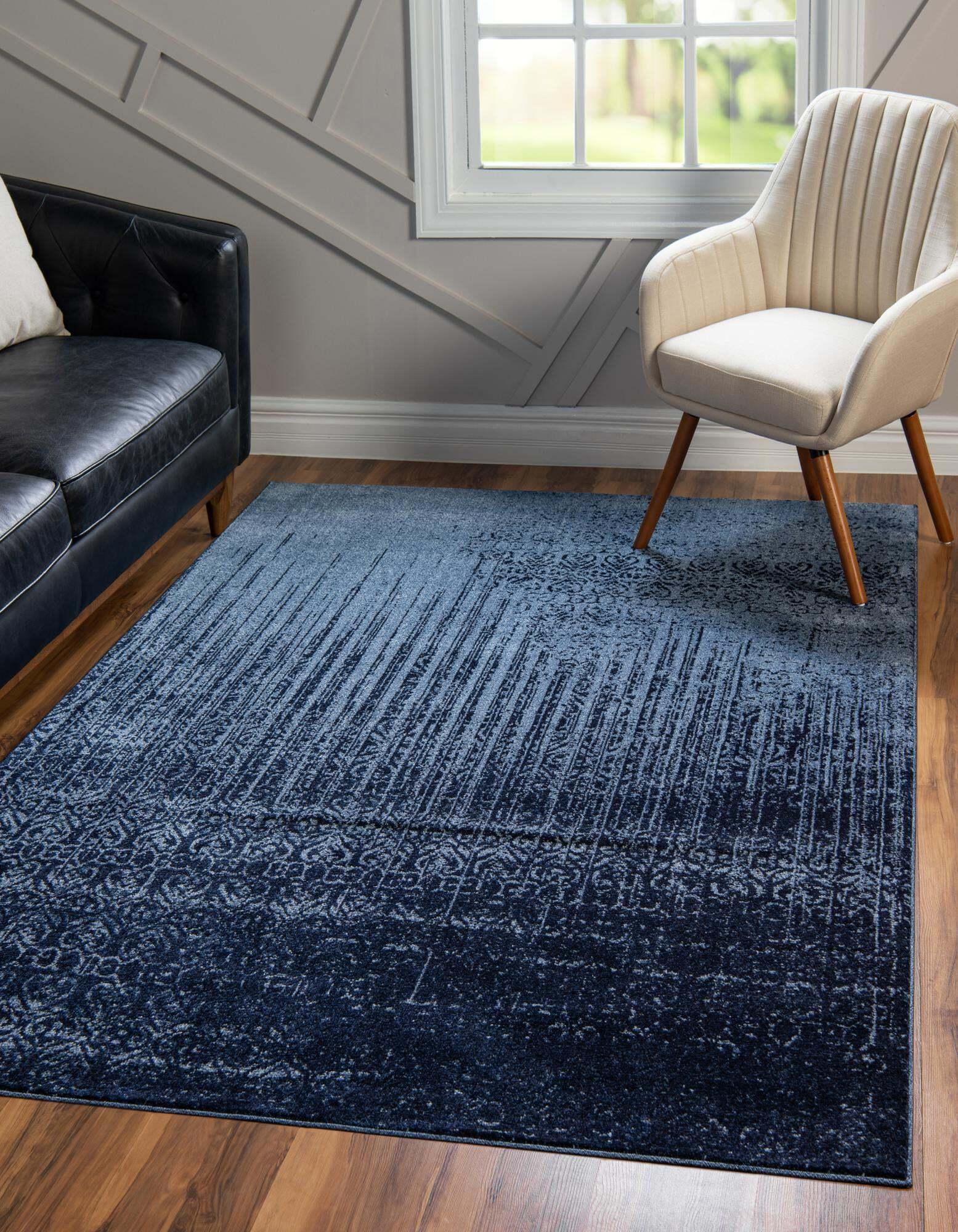Unique Loom Indoor Rugs - Del Mar Geometric Rectangular 8x10 Rug Blue & Navy Blue