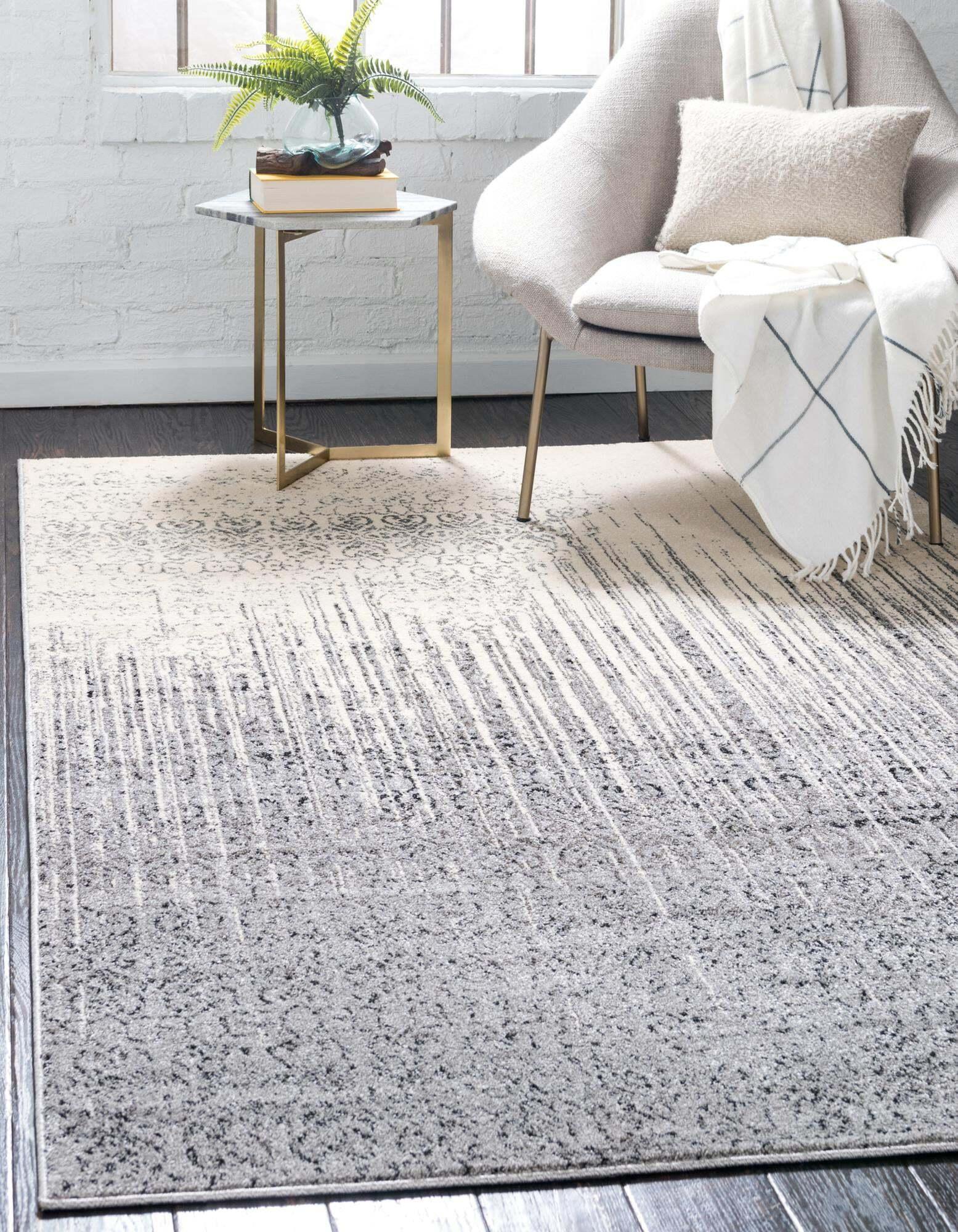 Unique Loom Indoor Rugs - Del Mar Geometric Rectangular 8x10 Rug Gray & Ivory