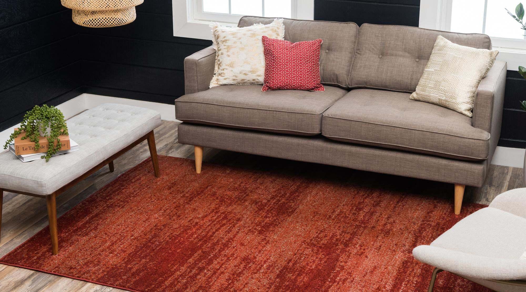 Unique Loom Indoor Rugs - Del Mar Solid Rectangular 8x11 Rug Terracotta & Red
