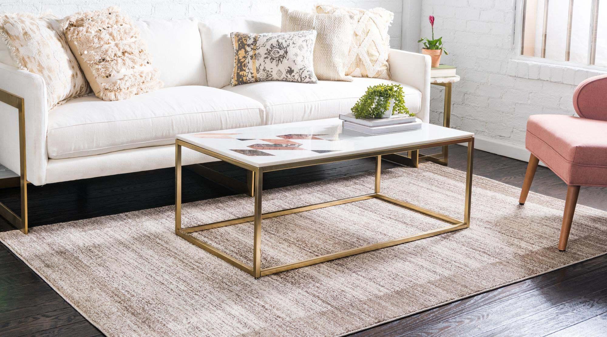 Unique Loom Indoor Rugs - Del Mar Solid Rectangular 9x12 Rug Beige & Tan
