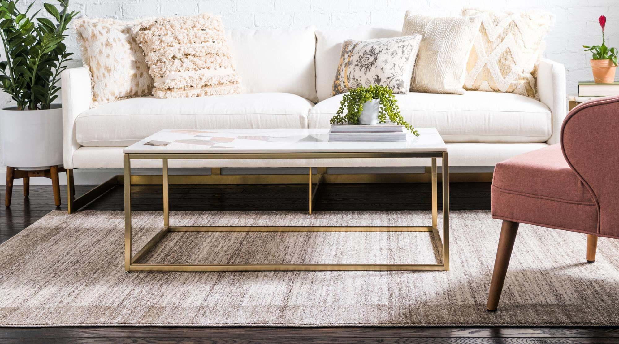 Unique Loom Indoor Rugs - Del Mar Solid Rectangular 9x12 Rug Beige & Tan