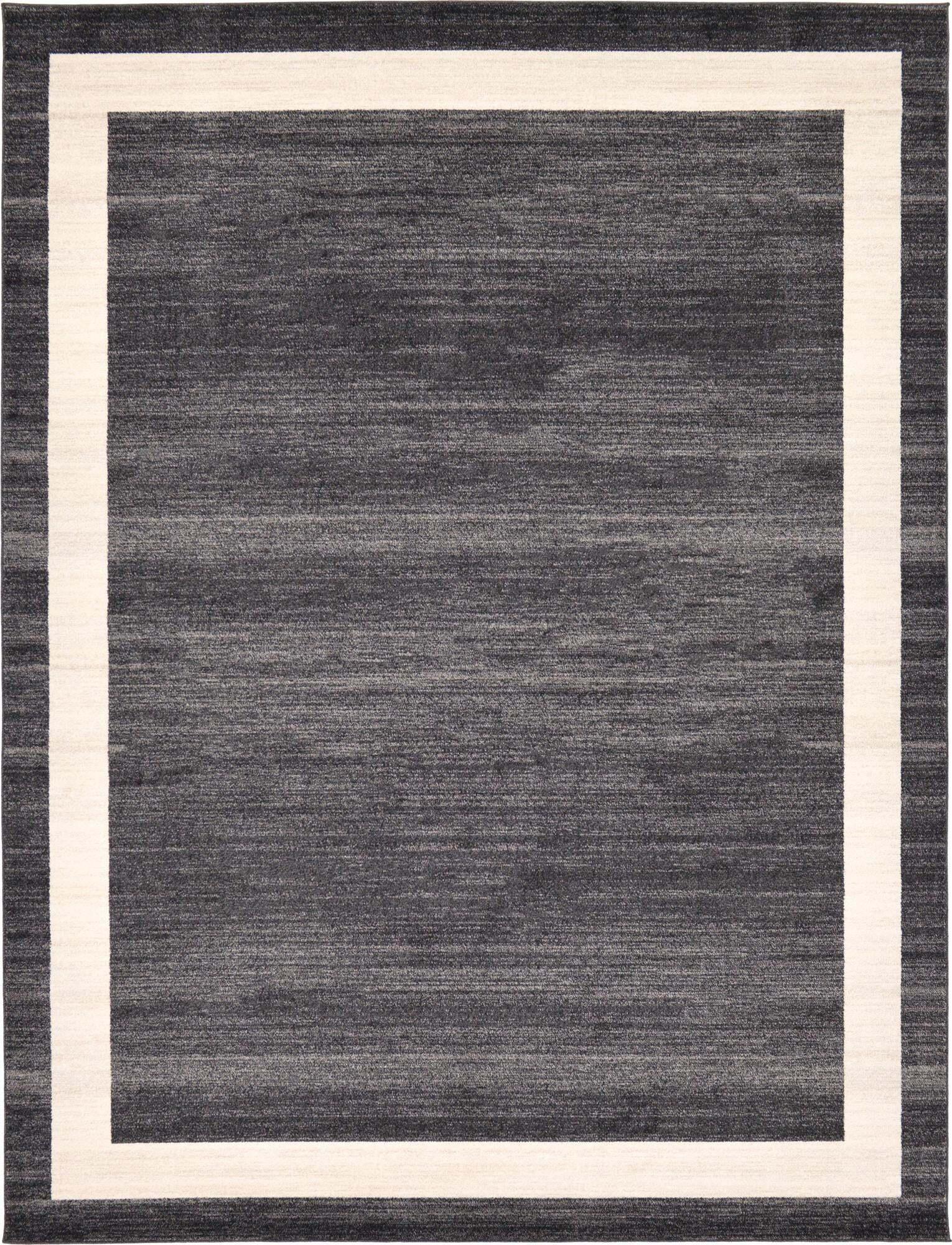 Unique Loom Indoor Rugs - Del Mar Solid Rectangular 9x12 Rug Black & Ivory