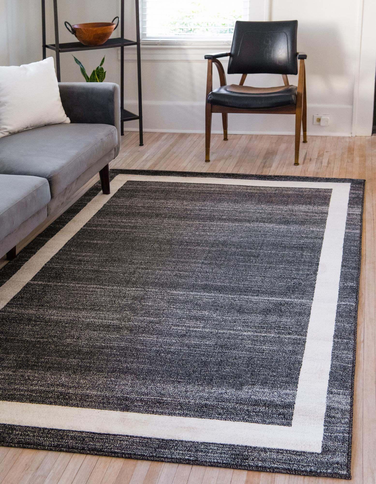 Unique Loom Indoor Rugs - Del Mar Solid Rectangular 9x12 Rug Black & Ivory